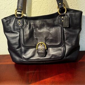 Coach Black Leather Shoulder Bag with Gold Accents
